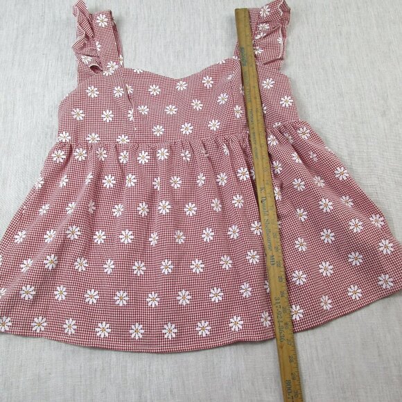 Shein A-Line Dress‎ Red Gingham Daisy Printed Pleated Sleeveless Casual Pullover - Picture 6 of 10